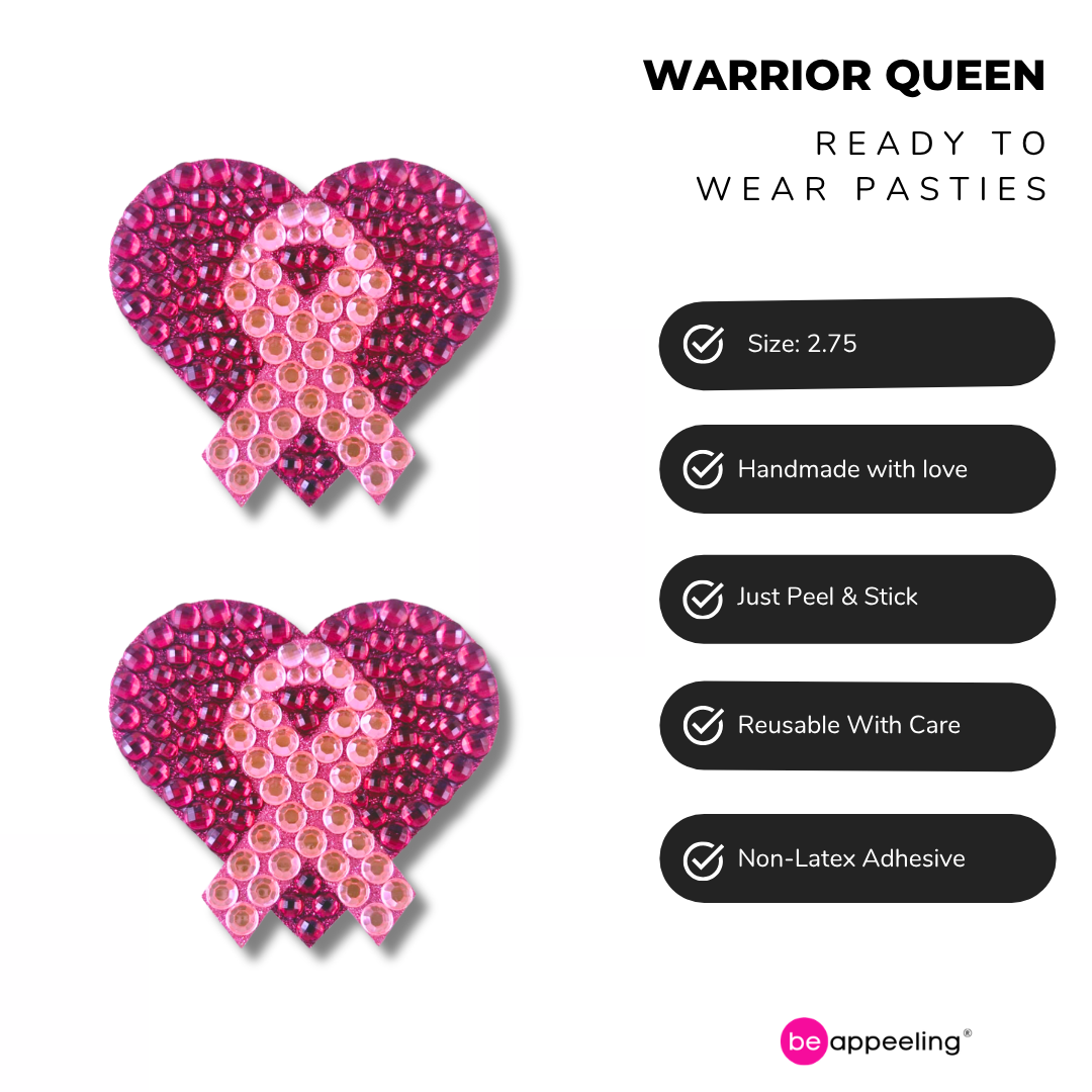 WARRIOR QUEEN Pink Breast Cancer Awareness Hearts Nipple Pasty, Pasties (2pcs)
