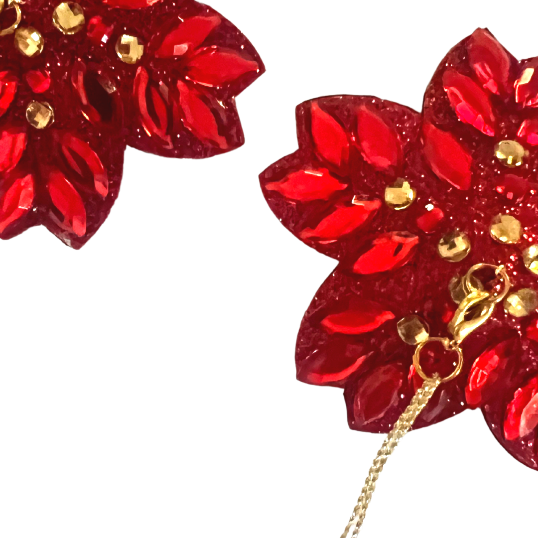 HOLLY BERRY Red/Gold or Green/Gold Floral Nipple Pasties, Covers (2pcs) w/ Hand Beaded Tassels (2pcs)