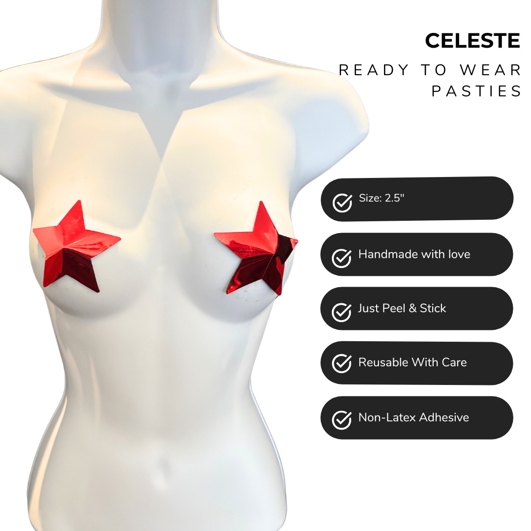 CELESTE Metallic Effect Stars (5 Colours!) Nipple Pasties, Nipple Covers 2 pcs