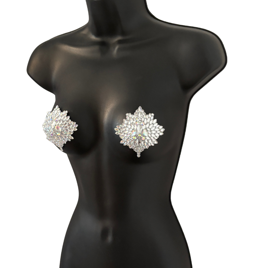 STARDUST Celestial/Leaf Silver AB Sparkly Nipple Pasties, Pasty (2pcs)