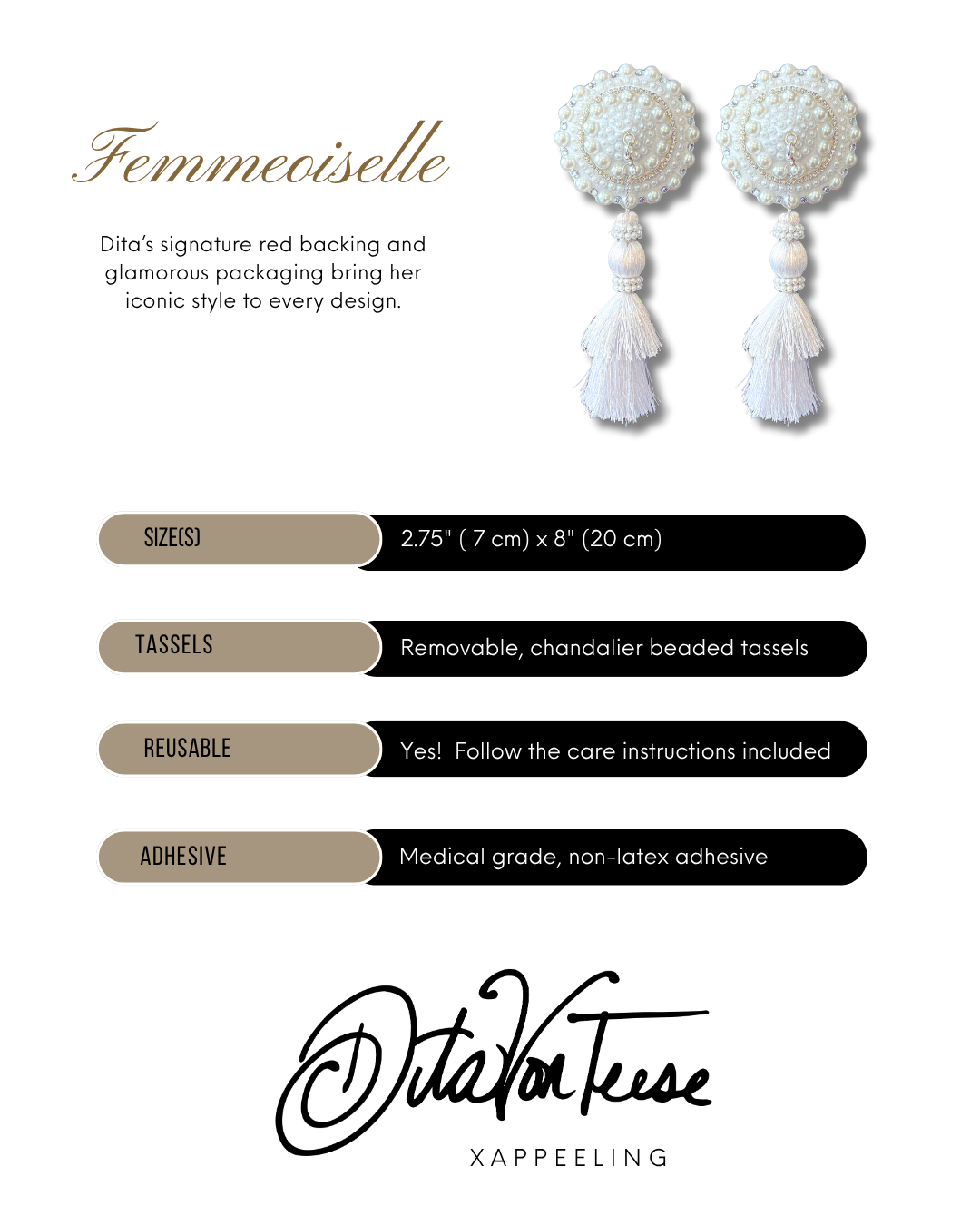DITA VON TEESE Femmeoiselle Pearl and Gem Pasties with Removable Hand-Beaded Tassels (2pcs)