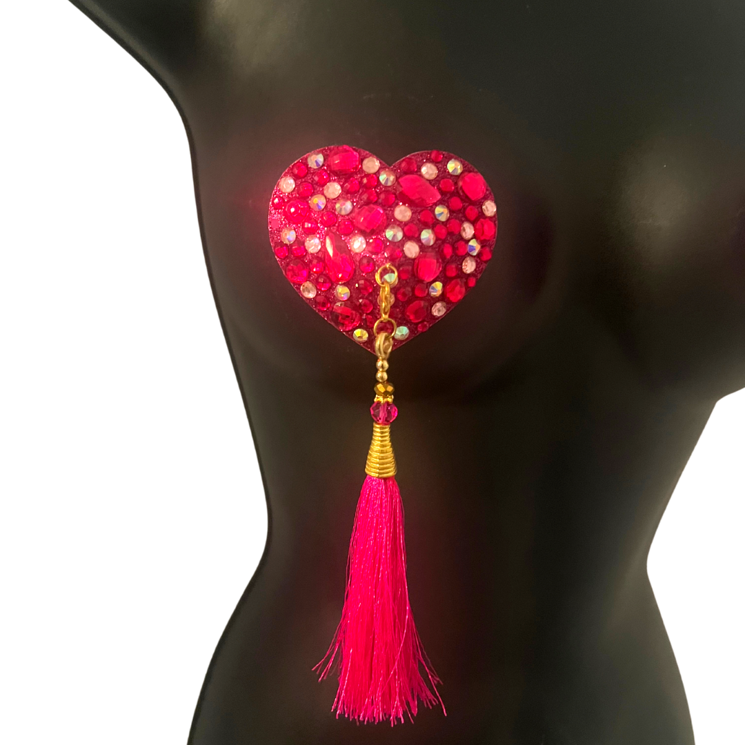 ROXY HEART Red & Pink Heart Nipple Pasties, Pasty (2pcs) with Tassels