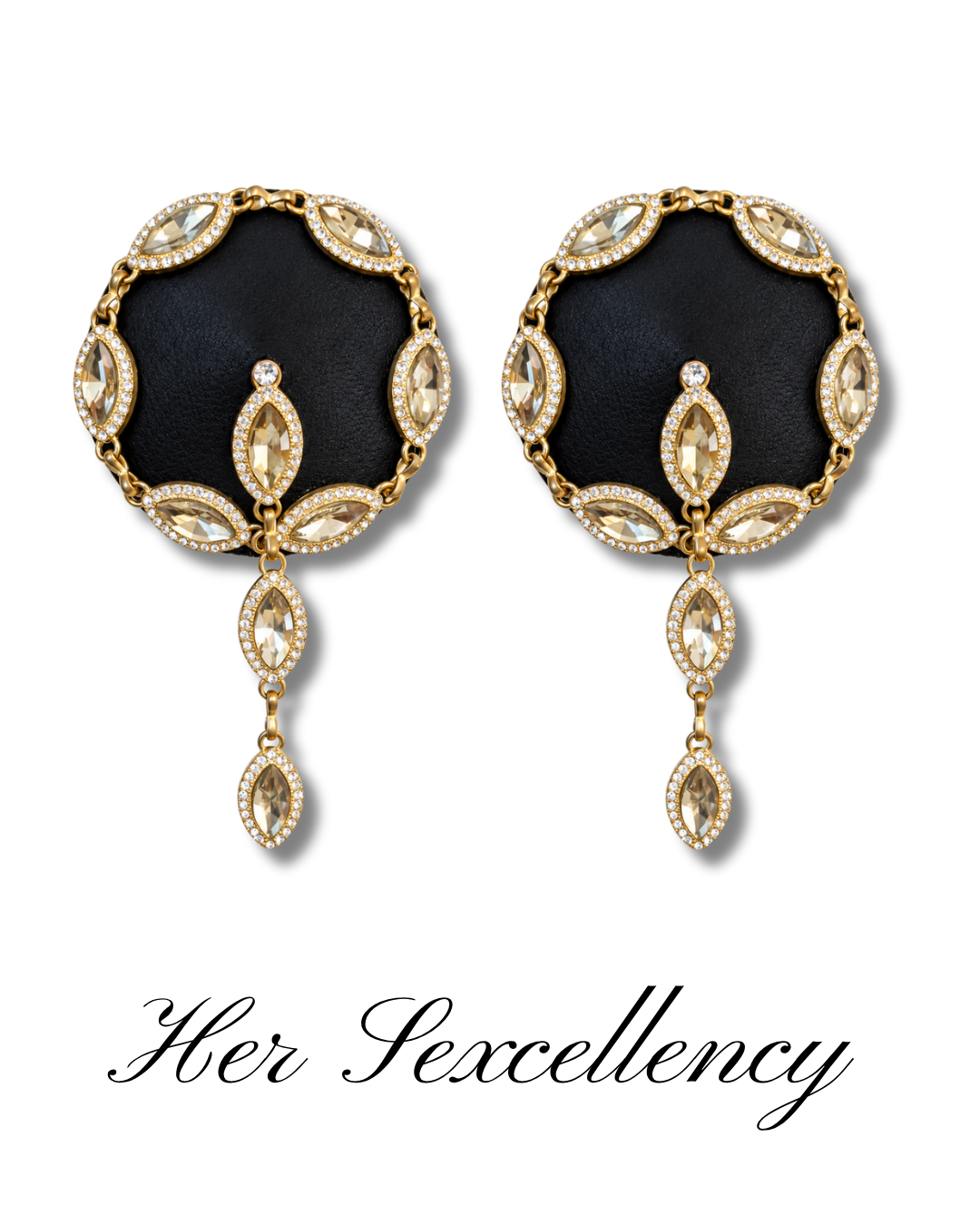 DITA VON TEESE HER SEXCELLENCY Leather Conical Pasties with Gold or Silver Gems And Rhinestones (2pcs)