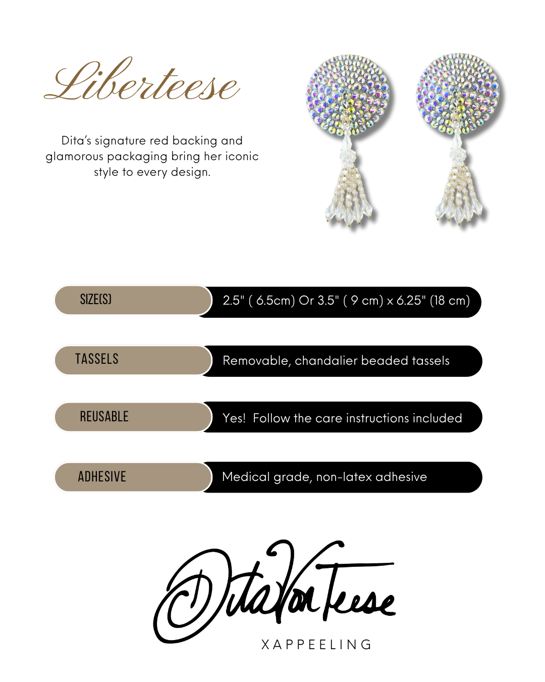 DITA VON TEESE Liberteese Shimmering Crystal Pasties with Removable Tassels (2pcs)
