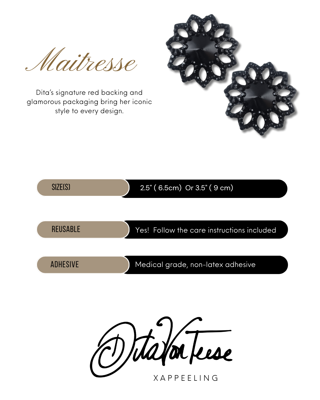 DITA VON TEESE Maitresse Faux Leather and Crystal Intricate Design Pasties (2pcs)