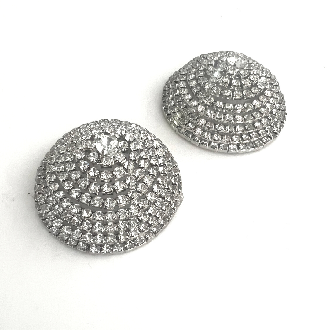 BLONDE AMBITION Rhinestone Silver Conical Pasties, Nipple Covers (2pcs) for Lingerie Burlesque Raves Festivals and More