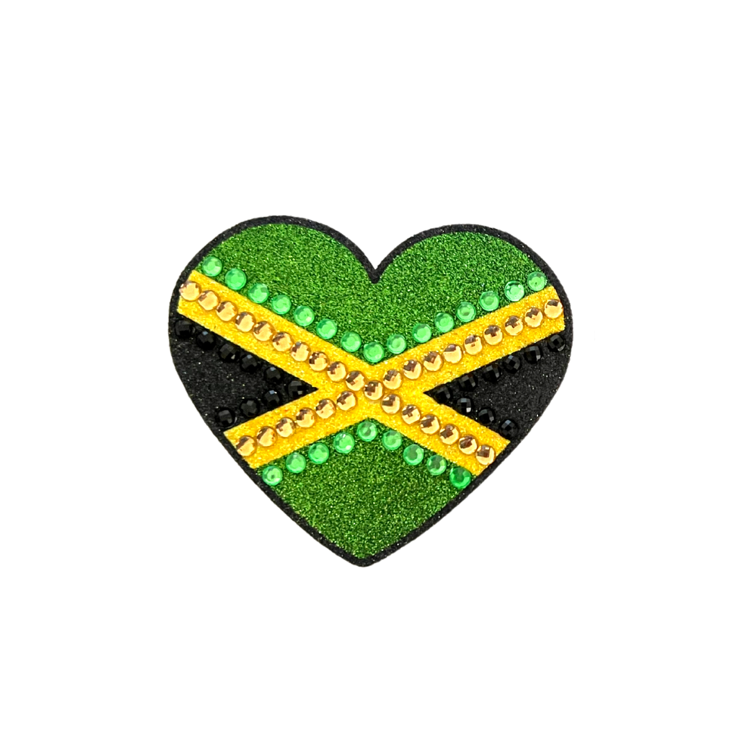 JAMAICA LOVE - Jamaica Glitter & Gem Heart Nipple Pasties (2pcs), Covers for Burlesque, Rave Carnival and Festivals