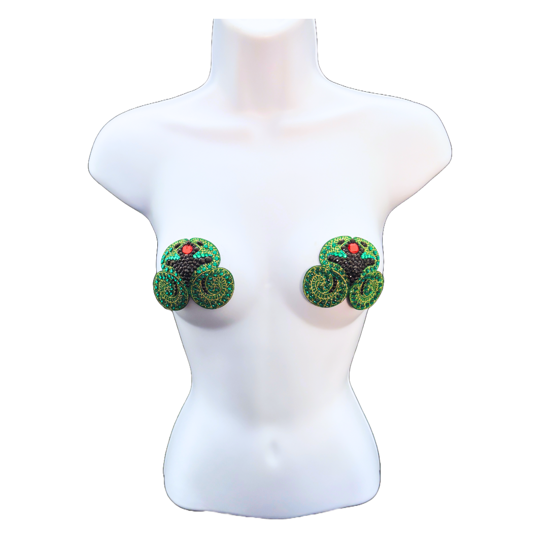 EDEN Green Snake Nipple Pasties, Tassels (2pcs)