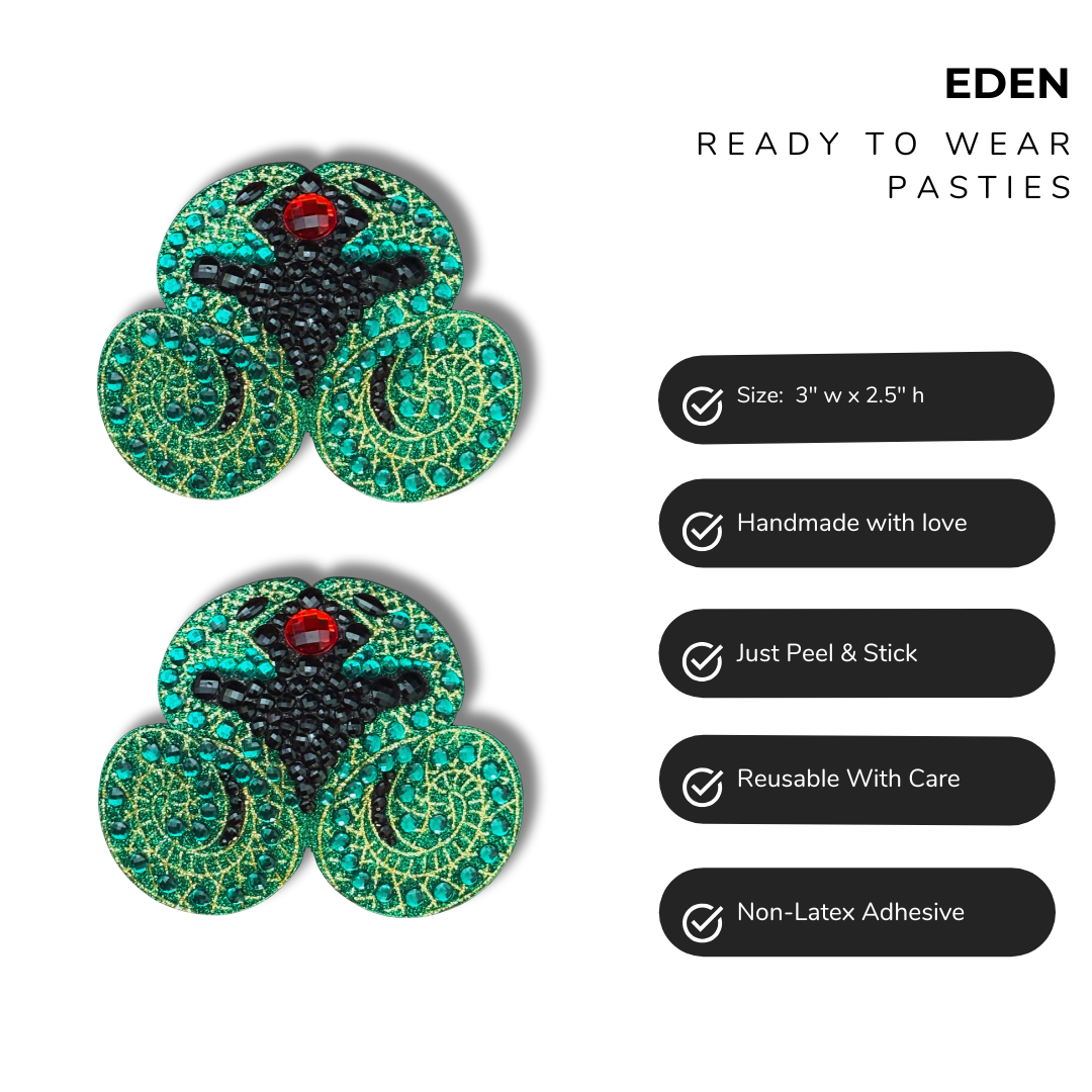 EDEN Green Snake Nipple Pasties, Tassels (2pcs)