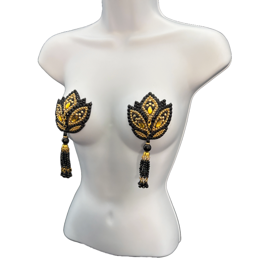 HARLOW BLOOM Black and Gold  Nipple Pasties, Pasty (2pcs) with Removable Tassels (Copy)