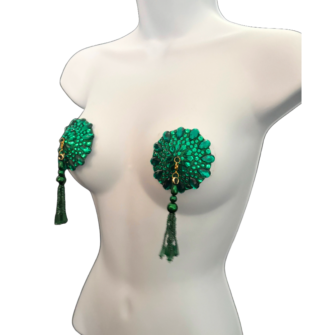 ENVY Green Gems Nipple Pasties, Pasty (2pcs) -  With Removable Tassels