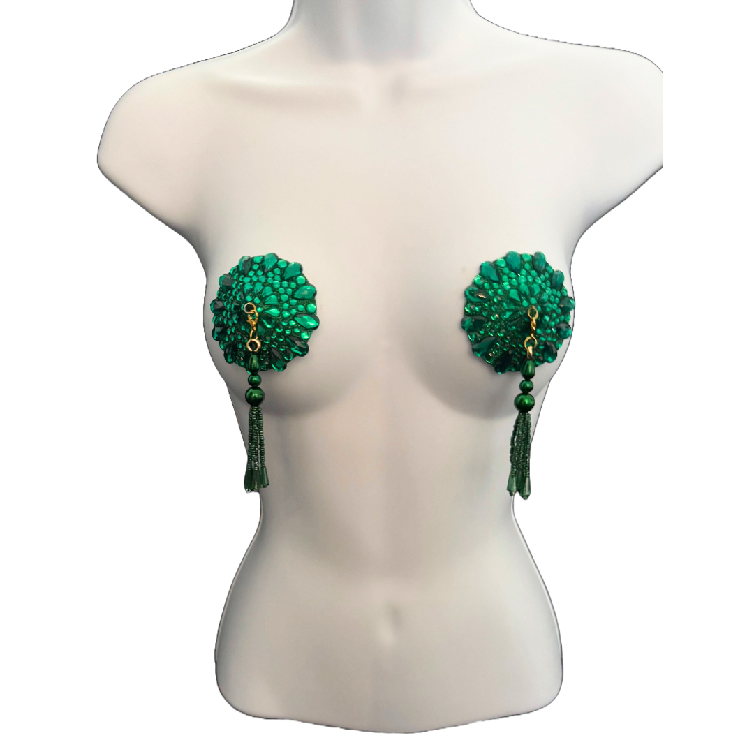 ENVY Green Gems Nipple Pasties, Pasty (2pcs) -  With Removable Tassels