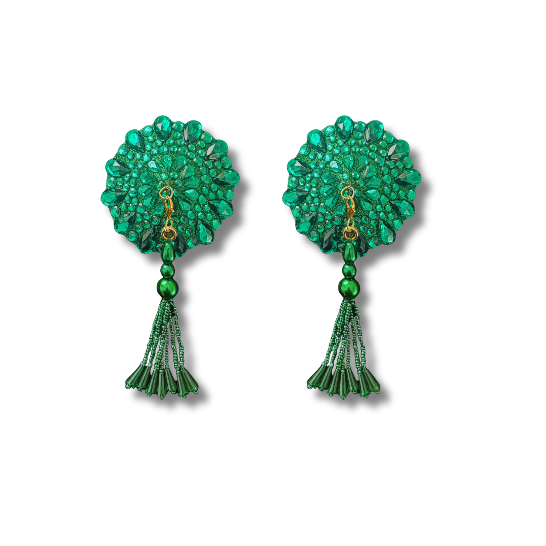 ENVY Green Gems Nipple Pasties, Pasty (2pcs) -  With Removable Tassels