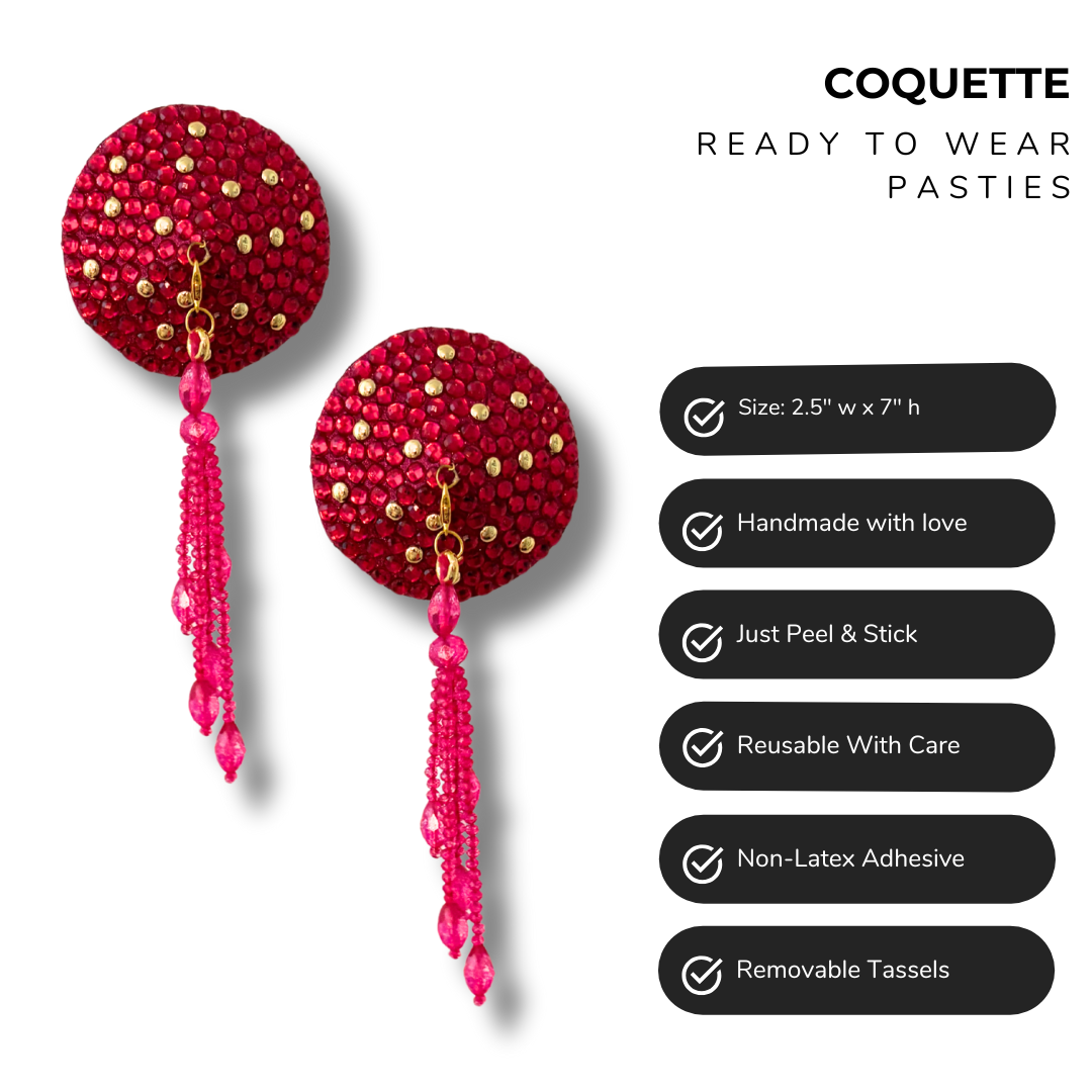 COQUETTE Black and Gold  Pasties with Removable Tassels (2pcs)