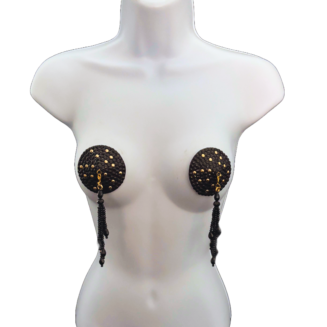 COQUETTE Black and Gold  Pasties with Removable Tassels (2pcs)
