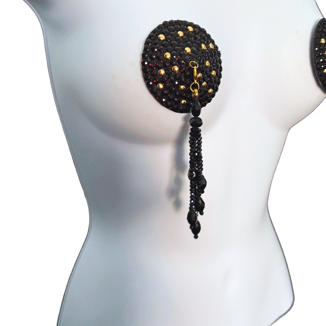 COQUETTE Black and Gold  Pasties with Removable Tassels (2pcs)
