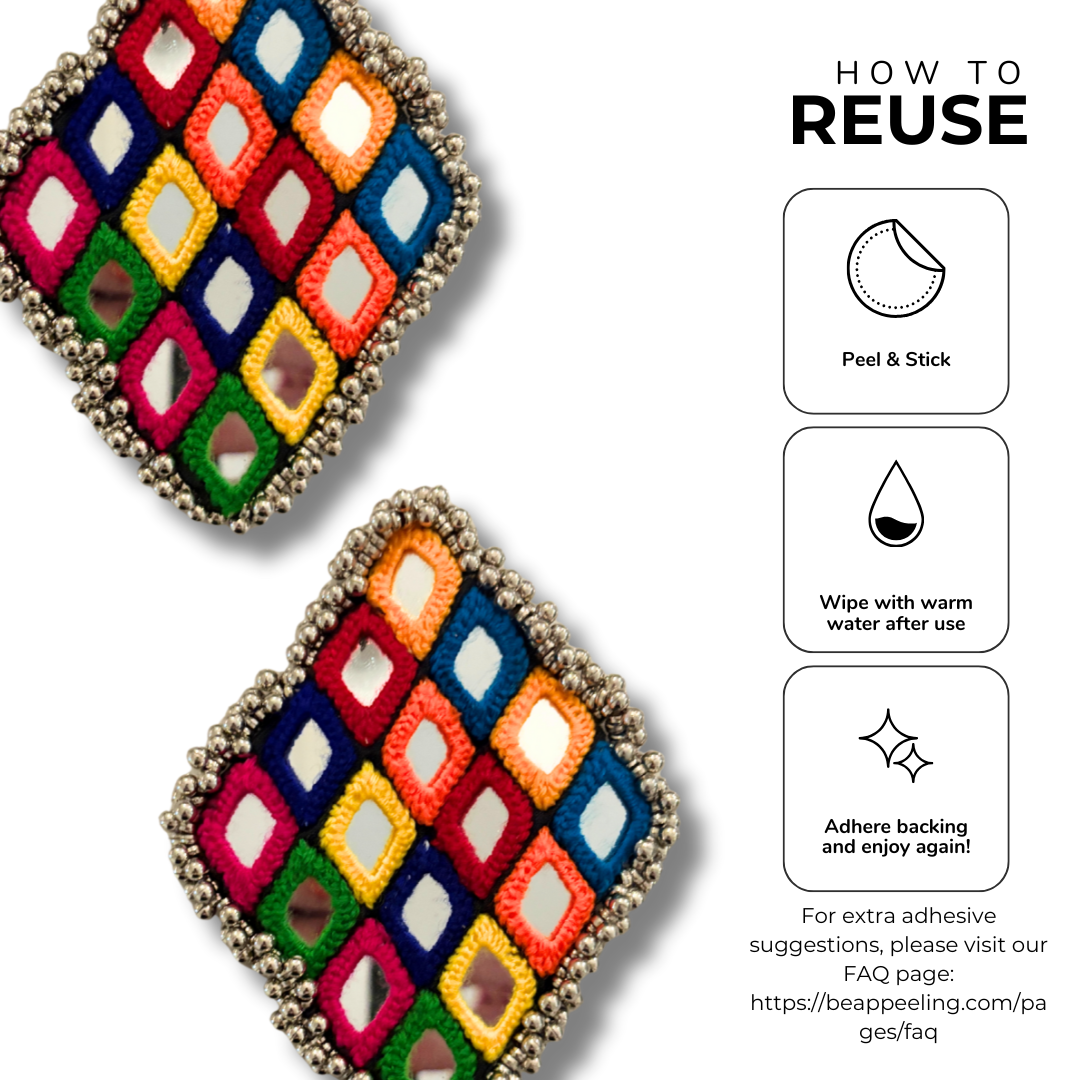 CASSIE Diamond-Shaped Nipple Pasties (2pcs) with Mirrored, Silver Beads and Multicolour Accents