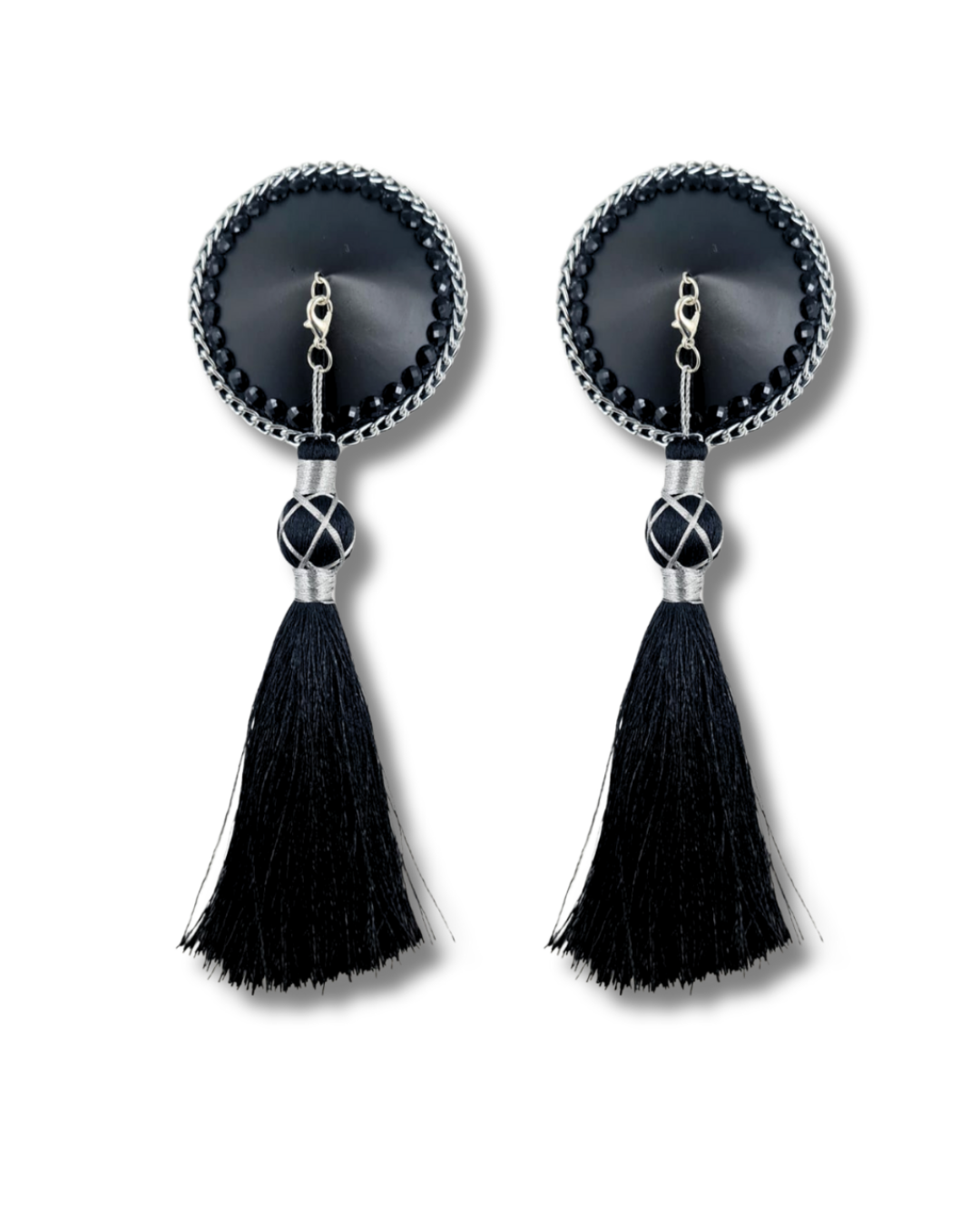 DITA VON TEESE Erotique Faux Leather, Silver Chain & Gem Pasties with Removable Tassels (2pcs)