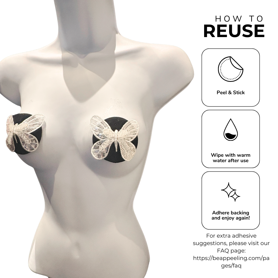 BELLA BUTTERFLY Black Velvet and White Lace Nipple Pasties, Pasty (2pcs) - With Removable Tassels