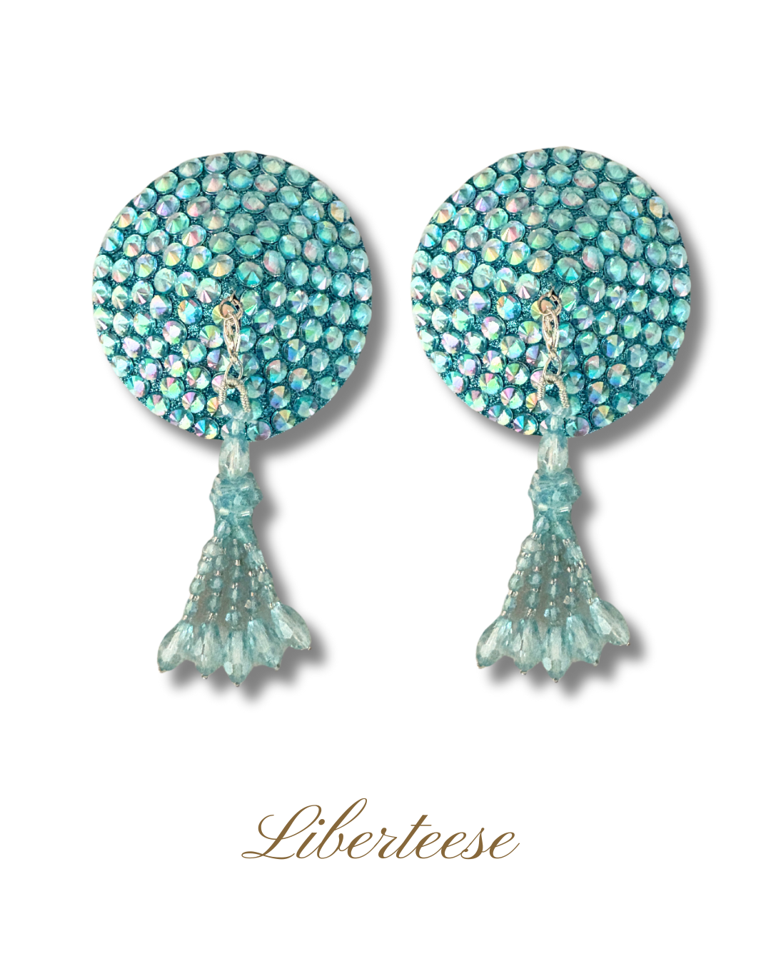 DITA VON TEESE Liberteese Aquamarine Shimmering Crystal Pasties with Removable Tassels (2pcs)