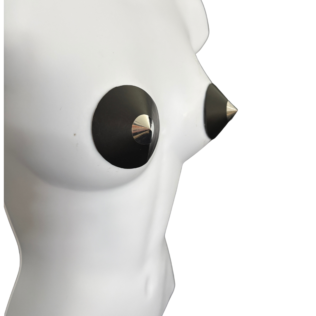 POINTELLE Black Faux Leather and Metallic Finish Conical Nipple Pasties, Pasty (2pcs)