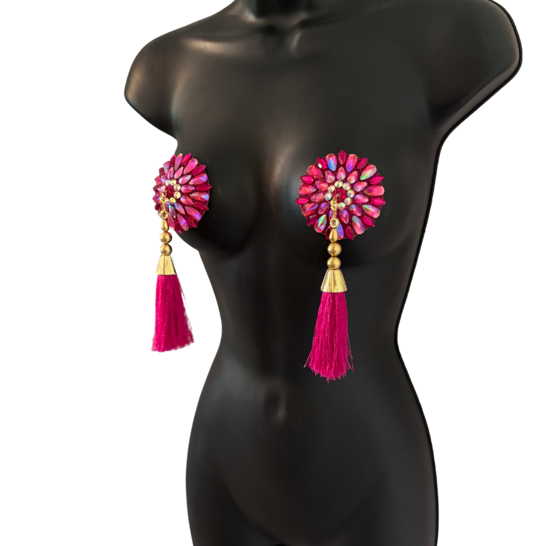 GLAM DU ROSÉ Pasties – Dirty Martini x Appeeling Pink Gem Pasties with Tassels (2pcs) 2 sizes!