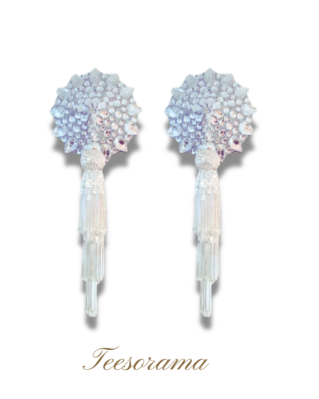 DITA VON TEESE Teesorama (Shimmering Silver) Glitter & Gem Pasties with Removable Hand-Beaded Tassels (2pcs)