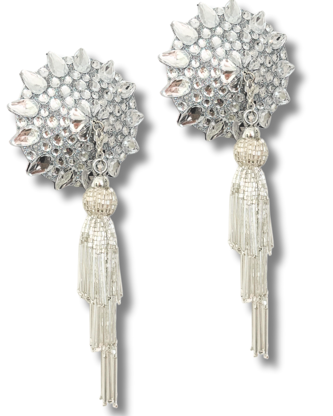 DITA VON TEESE Teesorama (Shimmering Silver) Glitter & Gem Pasties with Removable Hand-Beaded Tassels (2pcs)