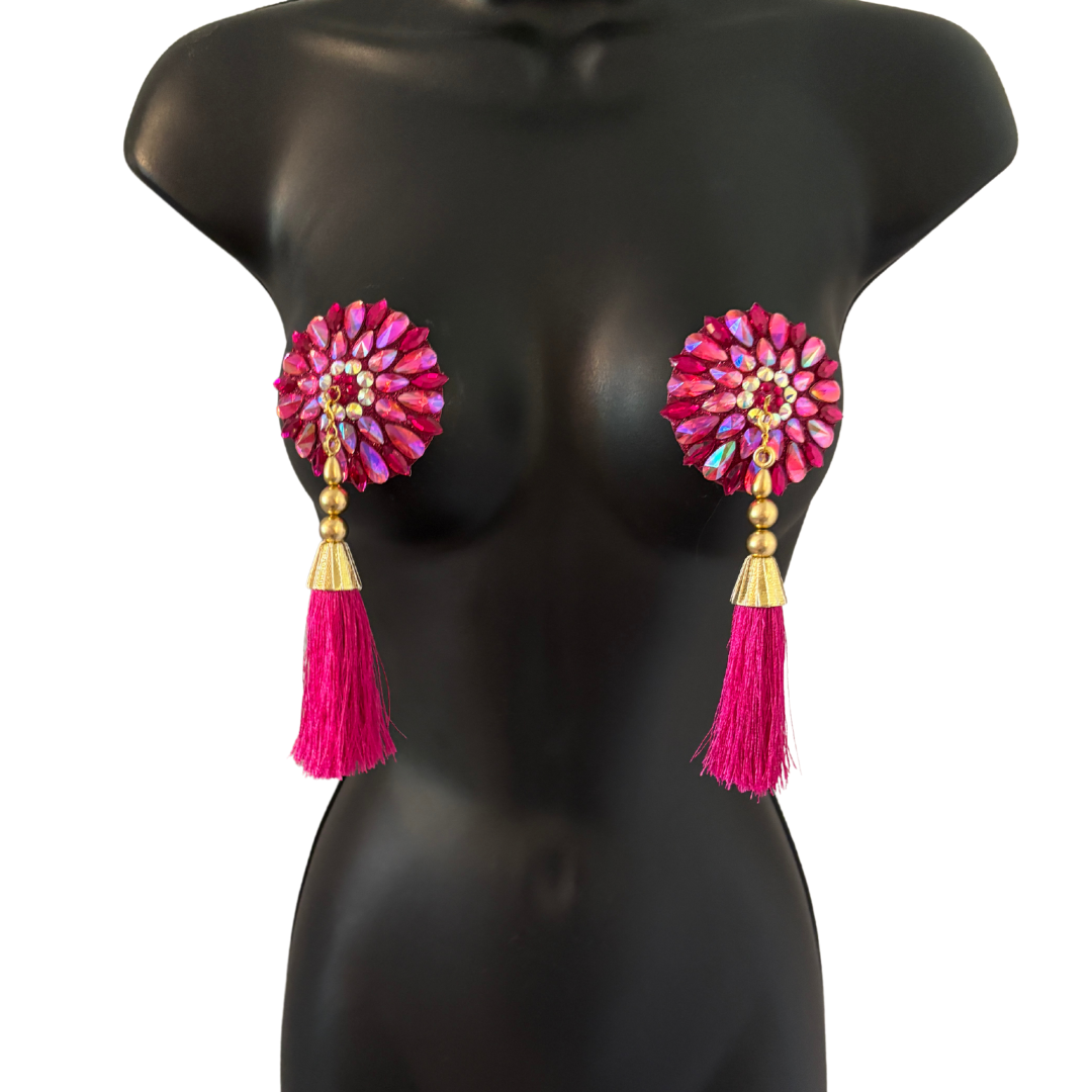 GLAM DU ROSÉ Pasties – Dirty Martini x Appeeling Pink Gem Pasties with Tassels (2pcs) 2 sizes!