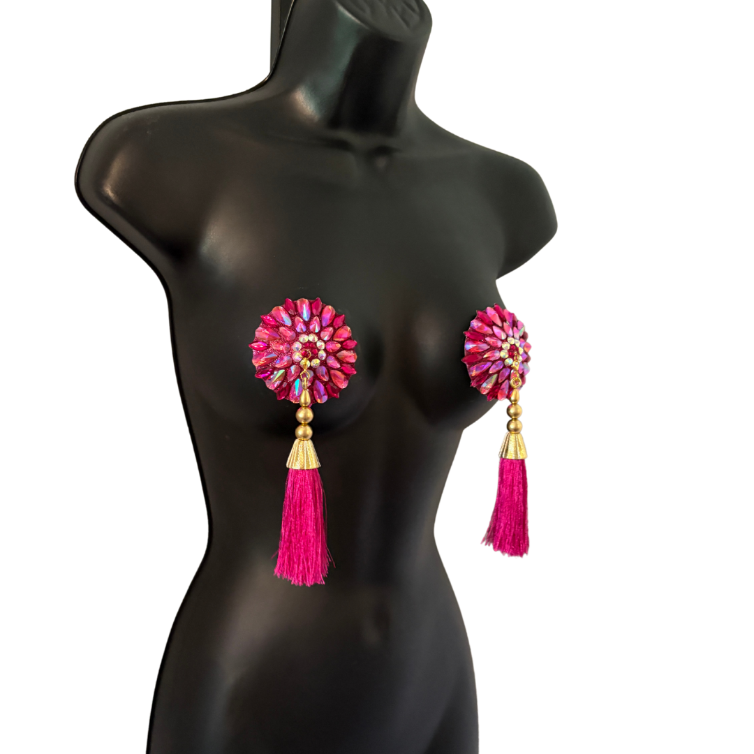 GLAM DU ROSÉ Pasties – Dirty Martini x Appeeling Pink Gem Pasties with Tassels (2pcs) 2 sizes!
