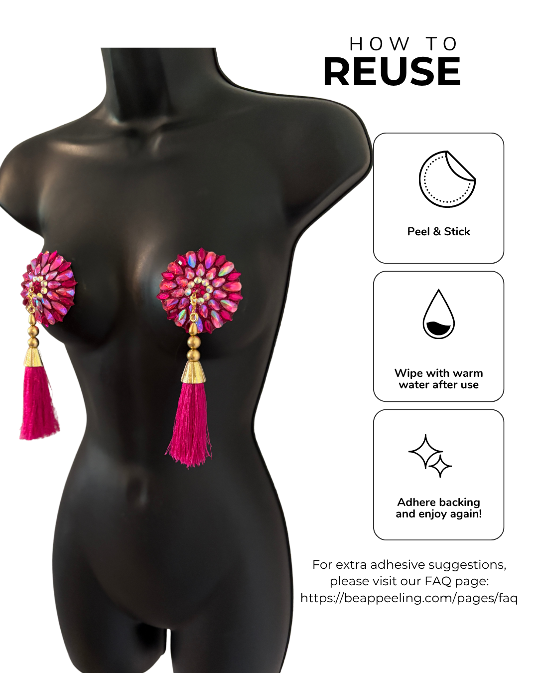 GLAM DU ROSÉ Pasties – Dirty Martini x Appeeling Pink Gem Pasties with Tassels (2pcs) 2 sizes!