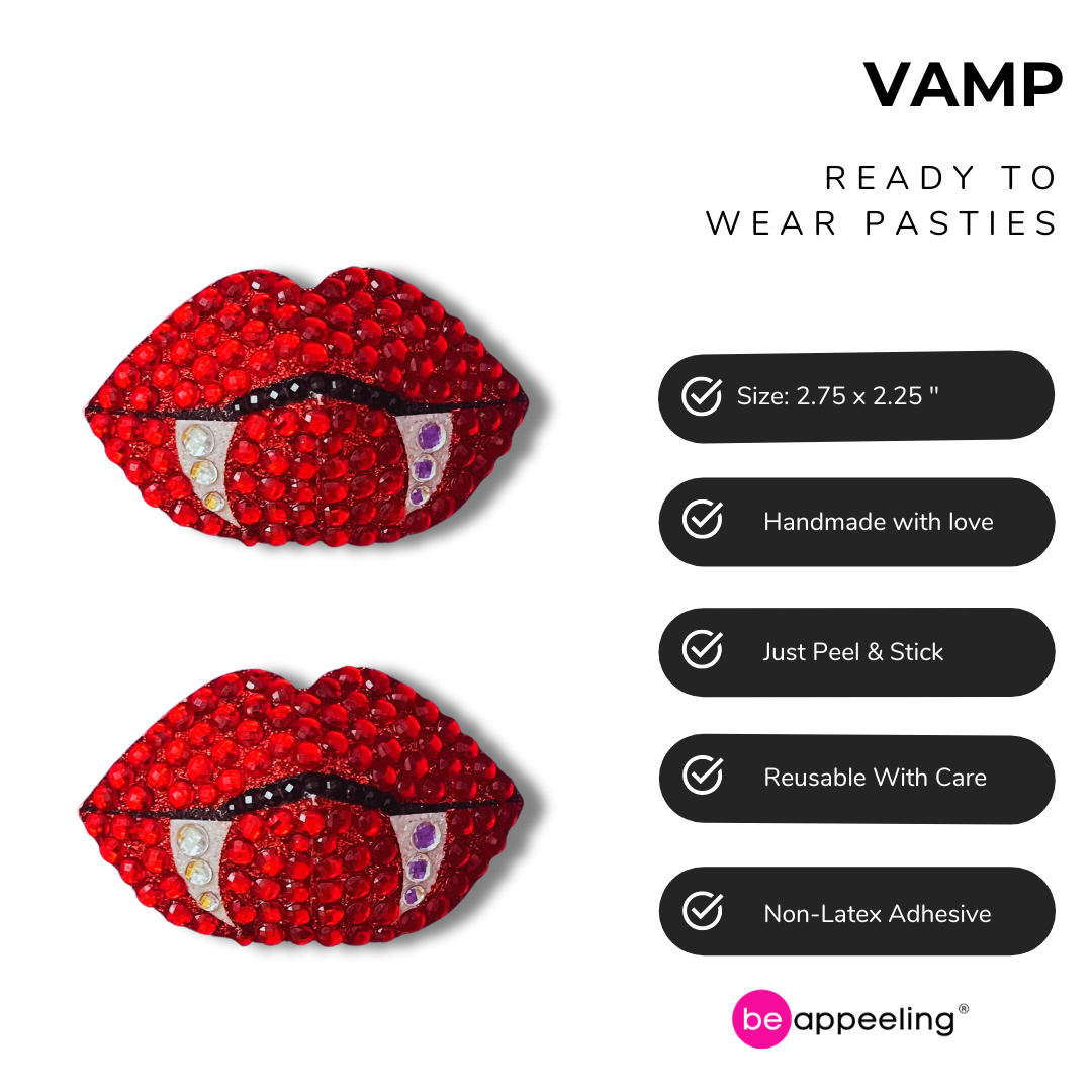 VAMP Formed Lips with Fangs Nipple Pasties, Covers (2pcs)