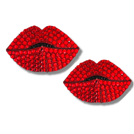 HOT LIPS Red Glitter Lips Nipple Pasties, Covers (2pcs) for Burlesque Lingerie Raves Festivals