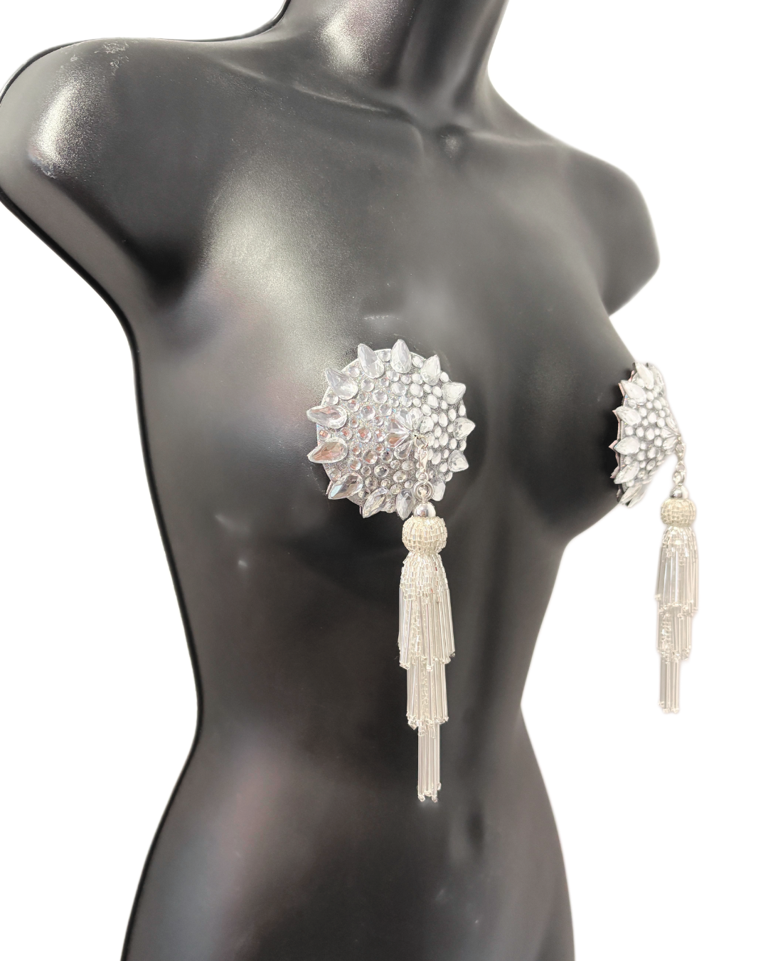 DITA VON TEESE Teesorama (Shimmering Silver) Glitter & Gem Pasties with Removable Hand-Beaded Tassels (2pcs)