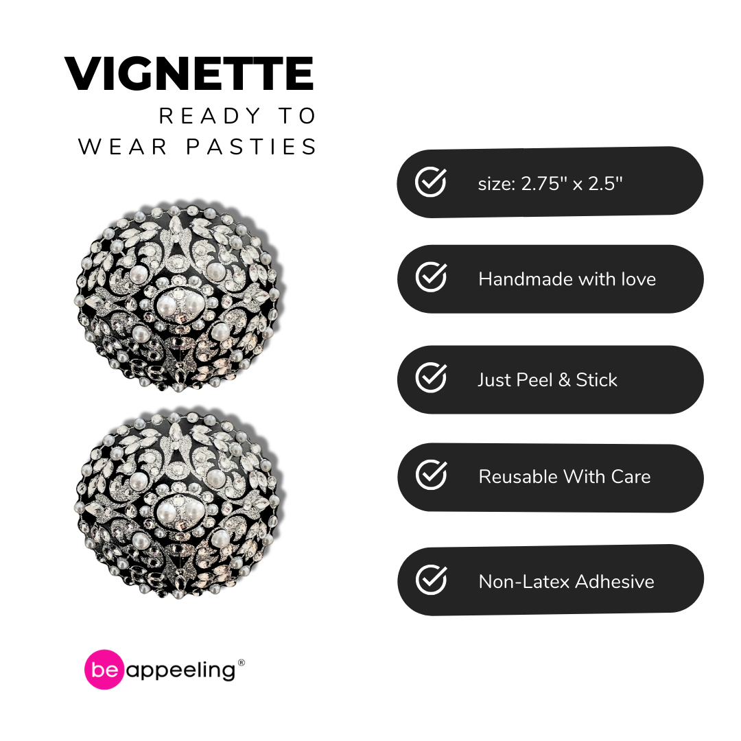 VIGNETTE Black Pearl and Gem Oval Pasties