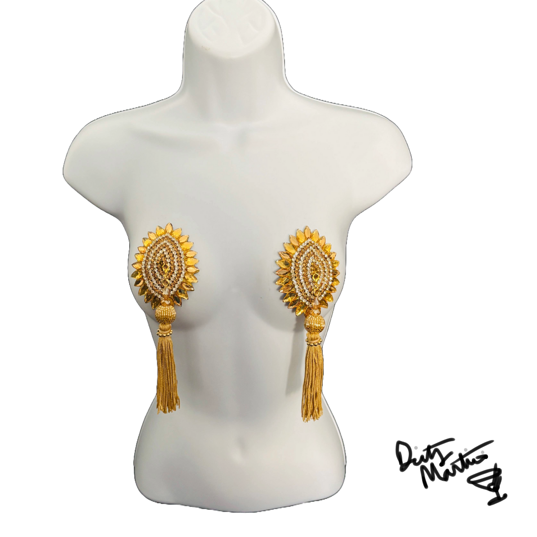 GLAMTINI Dirty Martini x Appeeling Gold & Silver Oval Pasties with Removable Tassels (2 pcs)