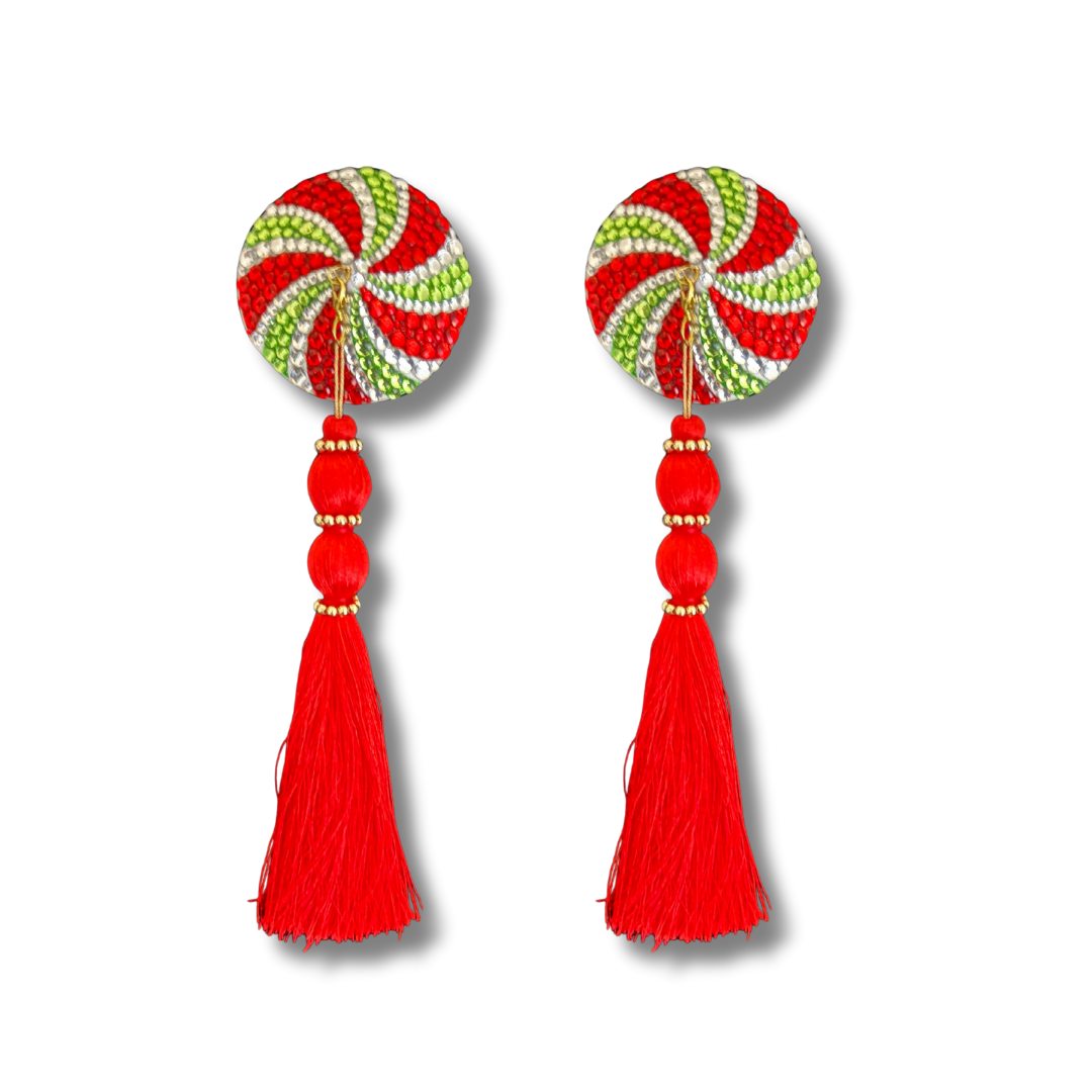 SPEARMINT SWIRLER  Holiday Candy Dirty Martini x Appeeling Nipple Pasties with  Removable Tassels (2 pcs)