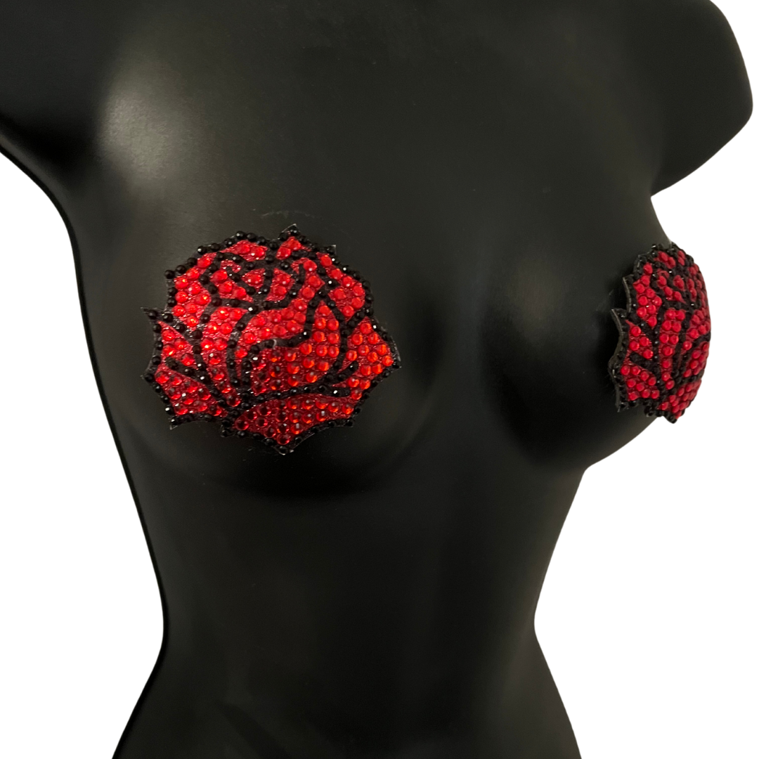 ROSEDALE Red Rose, Reusable Gem Nipple Pasties, Pasty (2pcs)