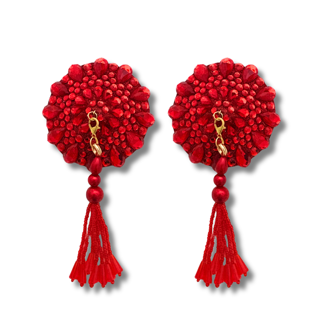 BIJOU  Red, Green or Royal Blue Pasties with Removable Tassels (2pcs)