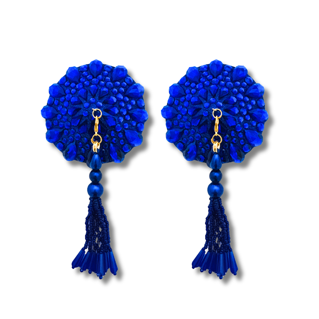 BIJOU  Red, Green or Royal Blue Pasties with Removable Tassels (2pcs)
