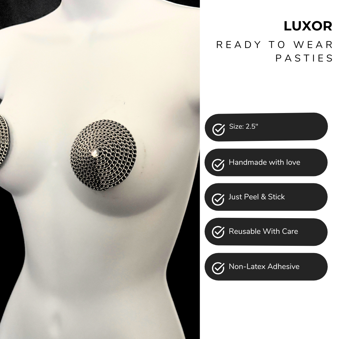 LUXOR Silver Chain and Gem Conical Pasties, Nipple Covers (2pcs)