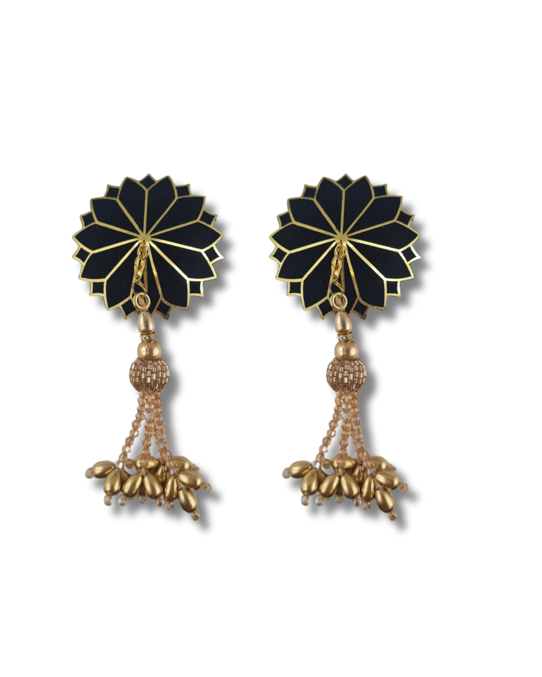 DITA VON TEESE Deco Dame (Black & Gold) Velvet and Gold Pasties With Removable Hand-Beaded Tassels (2pcs)