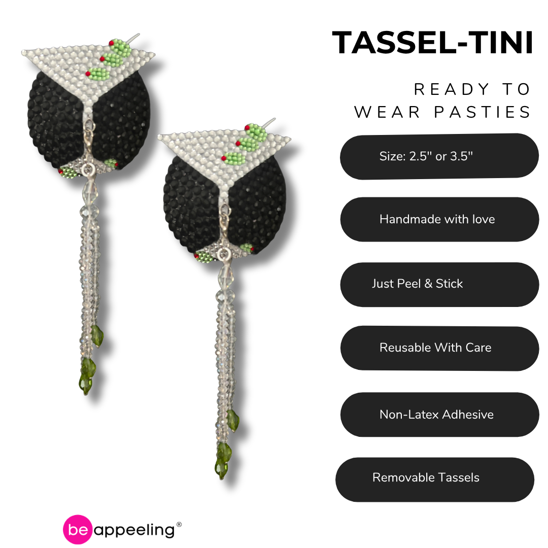 Iconic TASSEL-TINI Dirty Martini Pasties, Nipple Tassels (2pcs) With Crystal Tassels Appeeling
