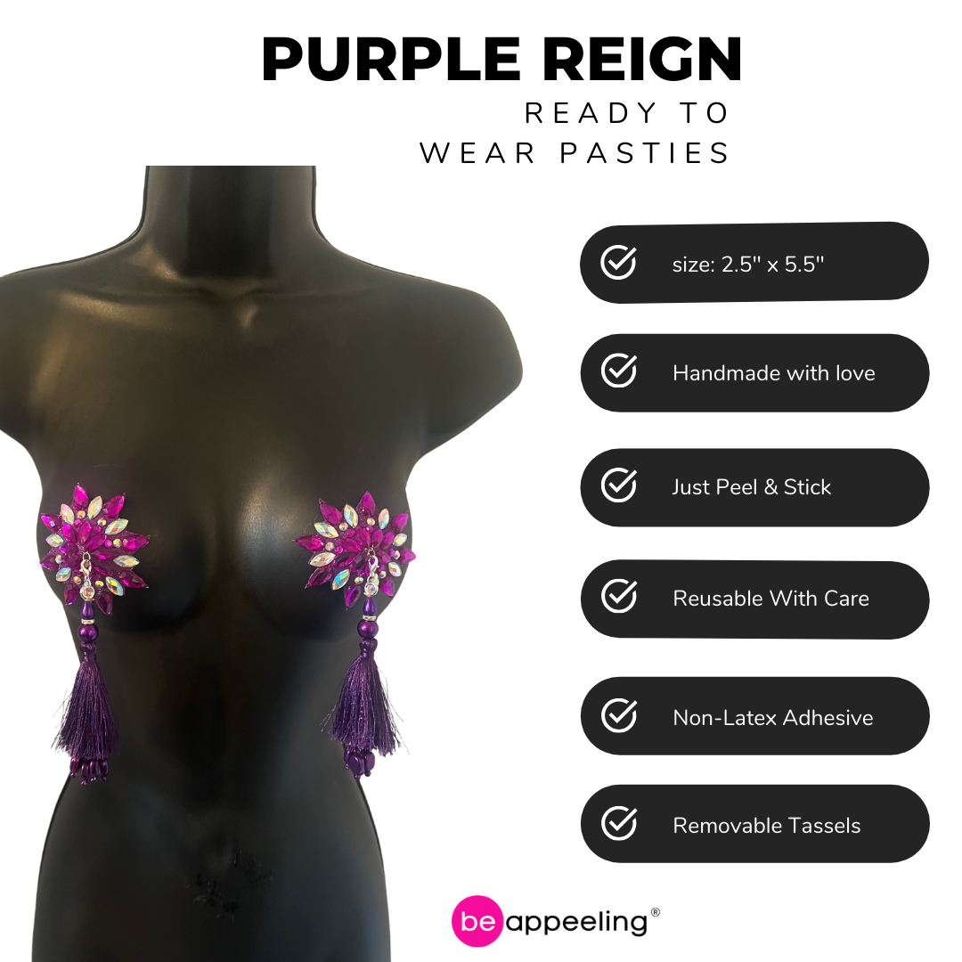 PURPLE REIGN Purple and Iridescent Star Gem Nipple Pasties, Pasty (2pcs) with Tassels