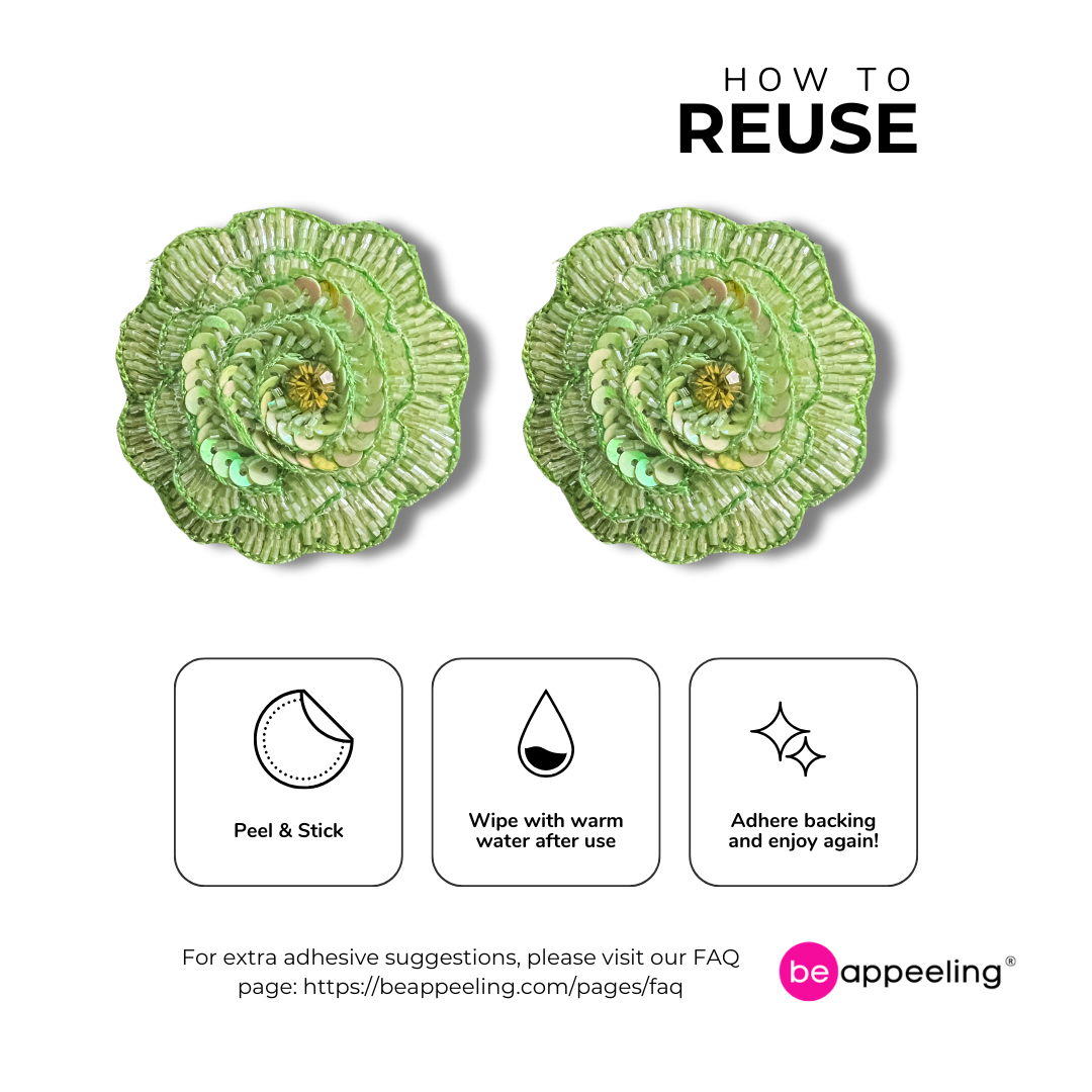 LUCKY LIME Sequin and Embroidered Flower Nipple Pasties Covers (2pcs) for Burlesque, Rave Lingerie and Festivals