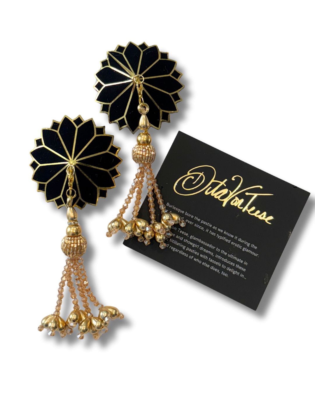 DITA VON TEESE Deco Dame (Black & Gold) Velvet and Gold Pasties With Removable Hand-Beaded Tassels (2pcs)