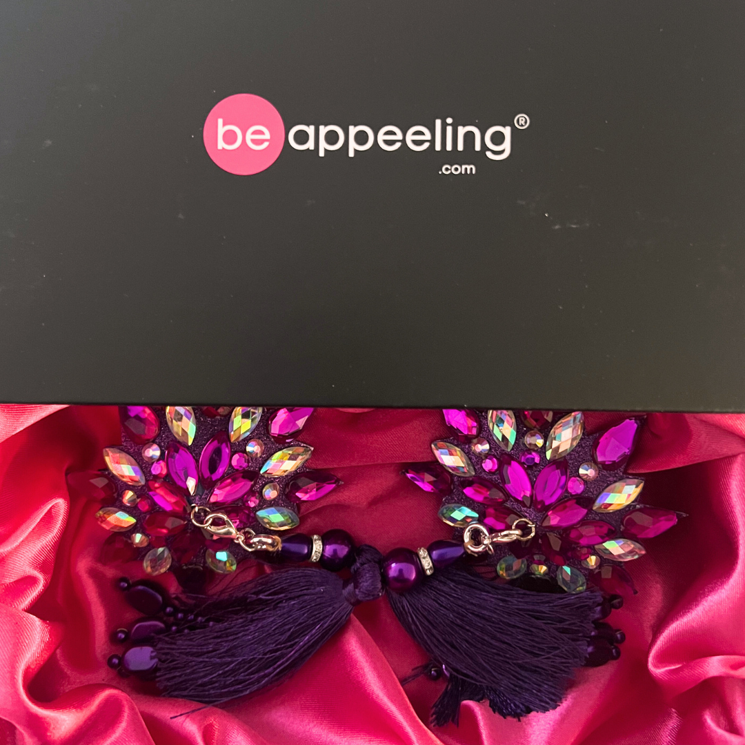 PURPLE REIGN Purple and Iridescent Star Gem Nipple Pasties, Pasty (2pcs) with Tassels