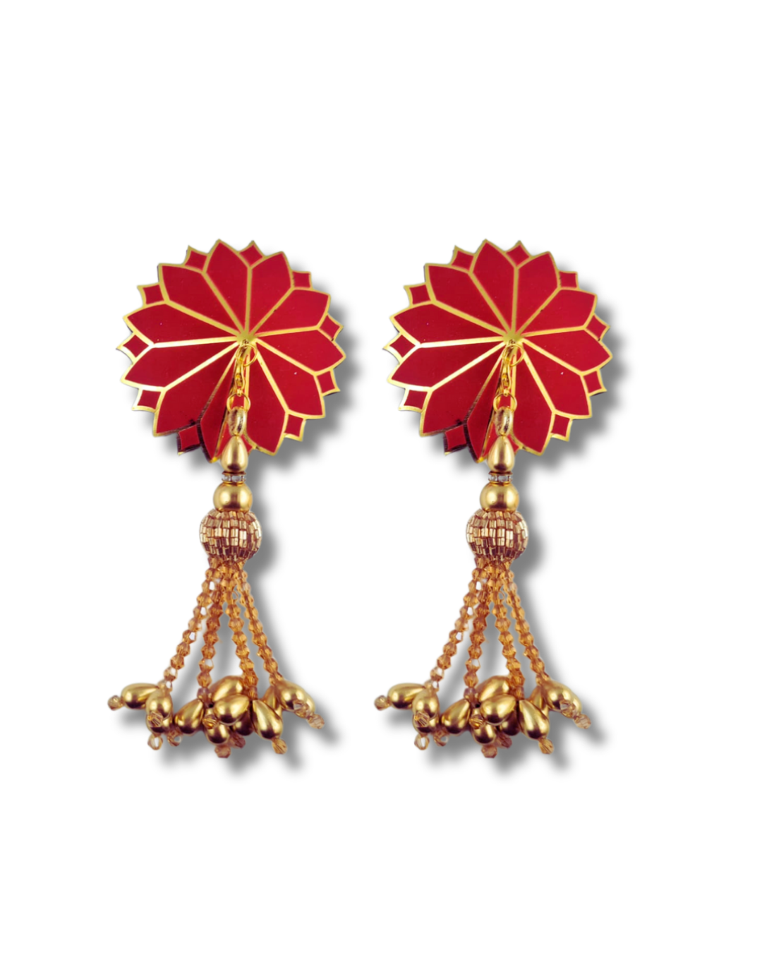 DITA VON TEESE Deco Dame (Red & Gold) Velvet and Gold Pasties With Removable Hand-Beaded Tassels (2pcs)