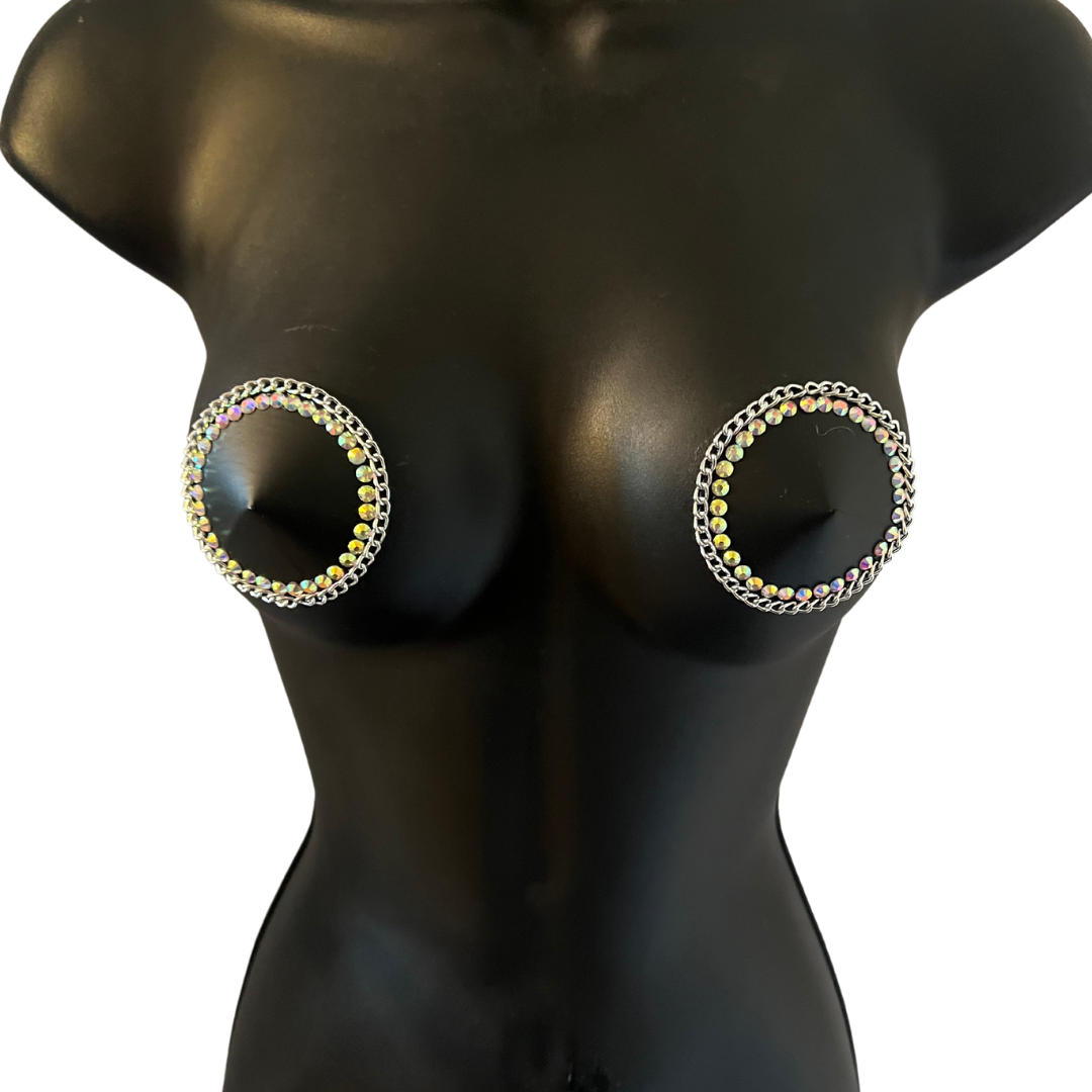 HEAVY METAL Black Vegan & Silver Chain , Reusable Nipple Pasties, Pasty (2pcs)