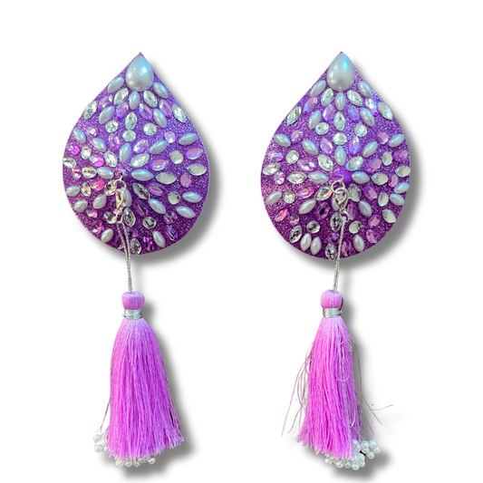 BELLA BIJOU Lavender Teardrop Gem & Pearl Nipple Pasties, Pasty (2pcs) with RemovableTassels (2pcs)